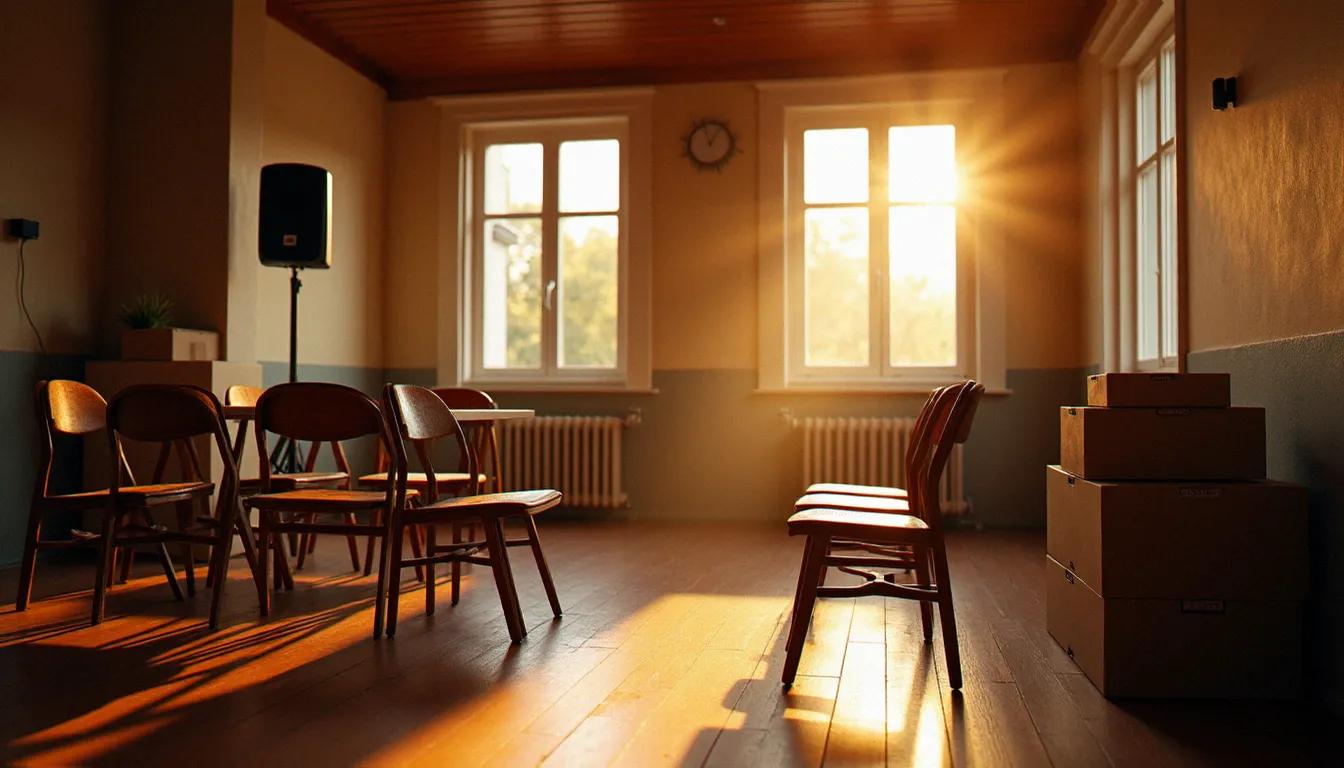 Salle équipée avec mobilier et matériel loués pour un événement à Vichy